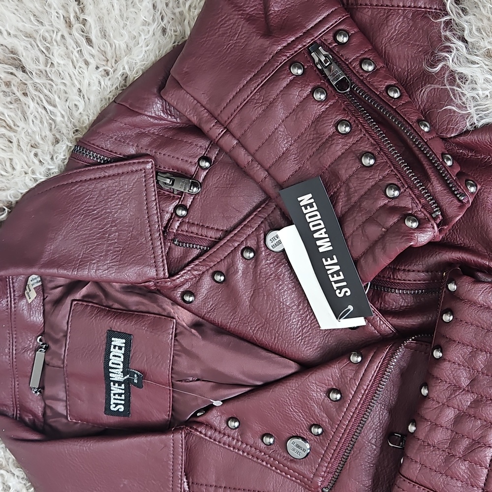 Steve Madden Women's Burgundy Faux Leather Jacket Small NEW Biker
